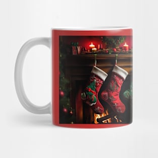 Christmas stockings by the fire place Mug